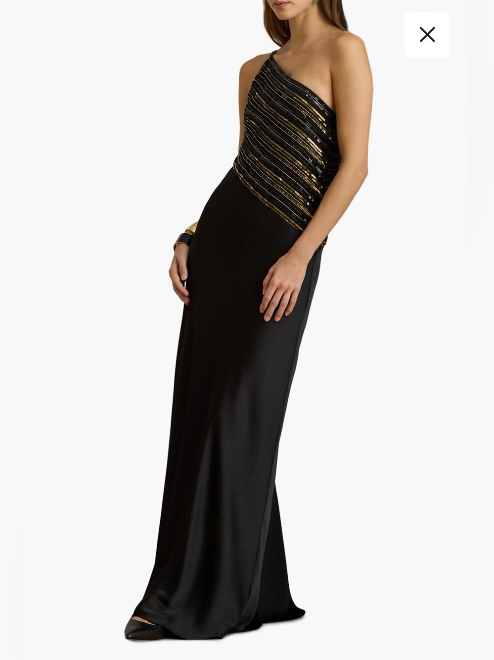 Ralph Lauren Beaded Mesh One-Shoulder Gown - Picture 2 of 6